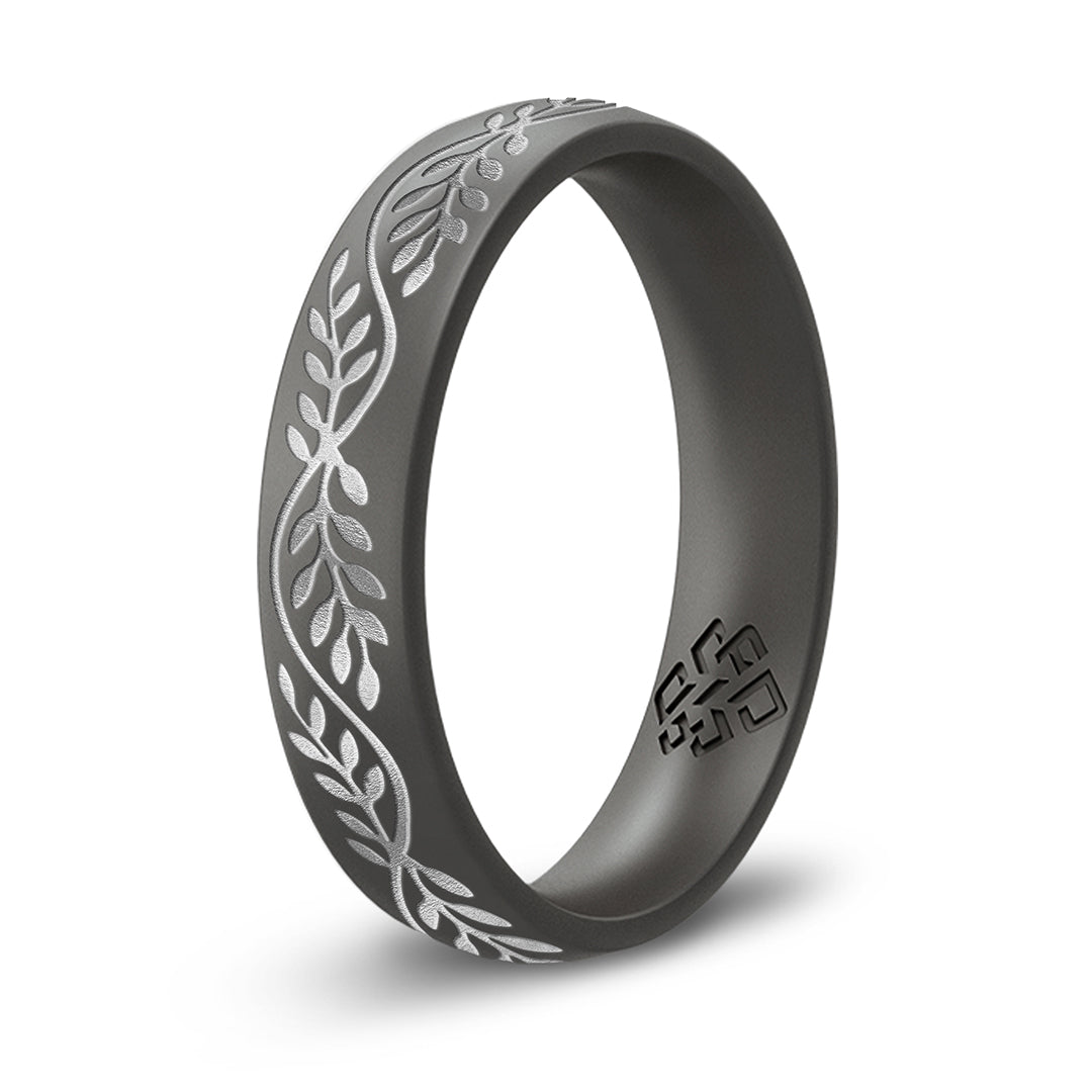 Laurel Silicone Ring, Engraved with Silver Inlay - Arc 4mm