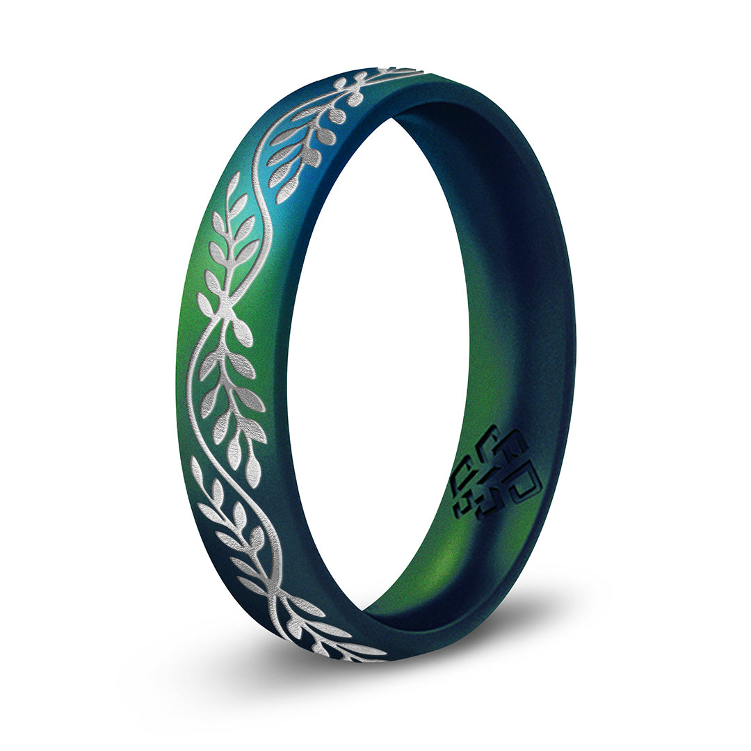 Laurel Silicone Ring, Engraved with Silver Inlay - Arc 4mm