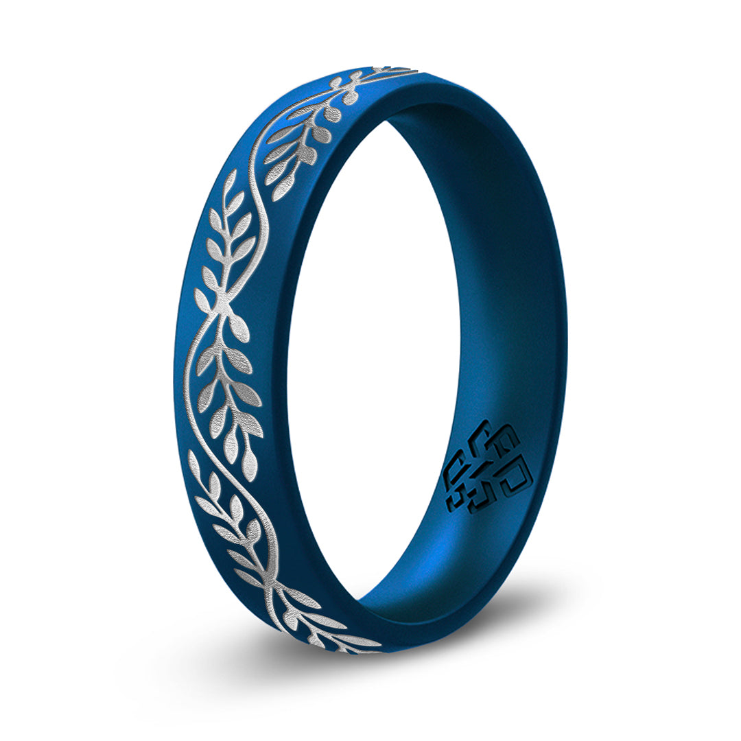 Laurel Silicone Ring, Engraved with Silver Inlay - Arc 4mm