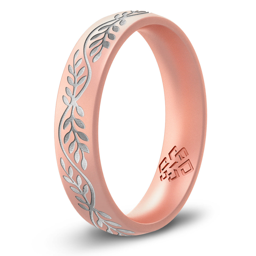 Laurel Silicone Ring, Engraved with Silver Inlay - Arc 4mm