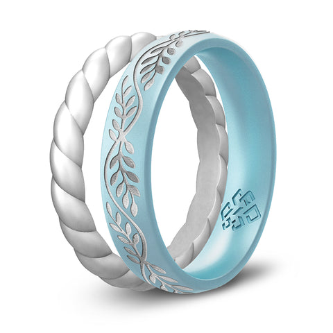 Laurel Silicone Ring, Engraved with Silver Inlay