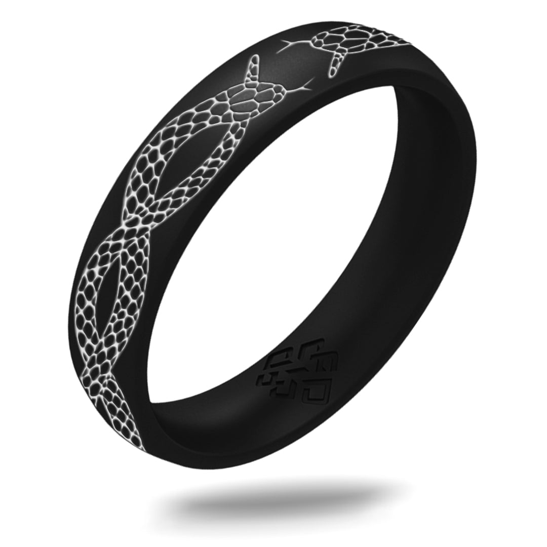 Silver Snakes Silicone Ring, Arc 4mm Engraved