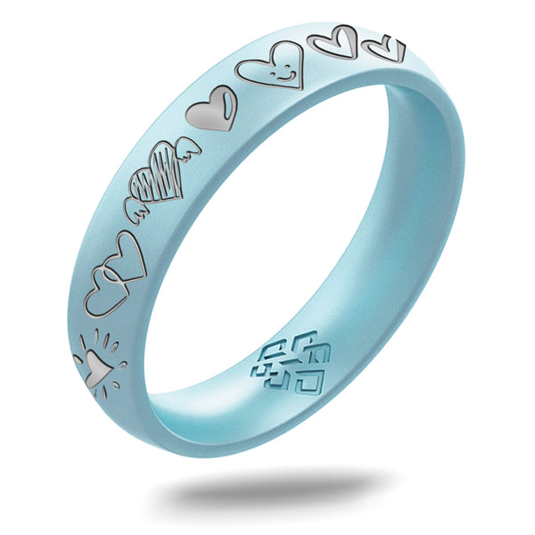 12 Hearts Silicone Ring, Engraved with Silver Inlay - Arc 4mm