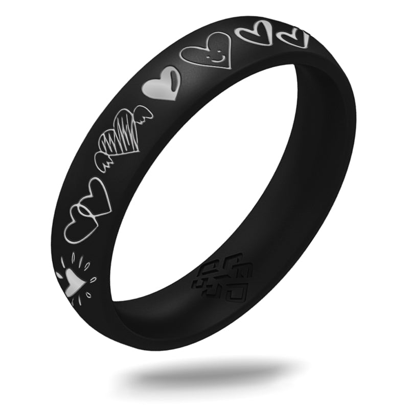 12 Hearts Silicone Ring, Engraved with Silver Inlay - Arc 4mm