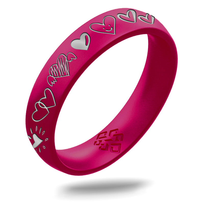 12 Hearts Silicone Ring, Engraved with Silver Inlay - Arc 4mm