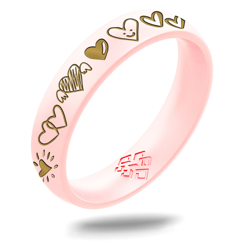 12 Hearts Silicone Ring, Engraved with Gold Inlay - Arc 4mm