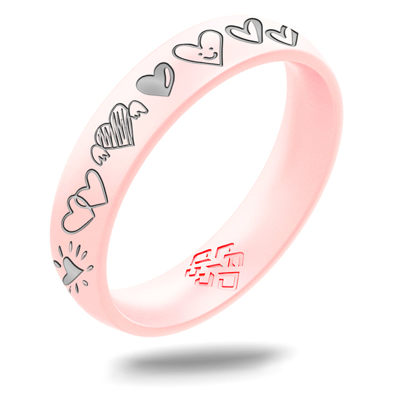 12 Hearts Silicone Ring, Engraved with Silver Inlay - Arc 4mm