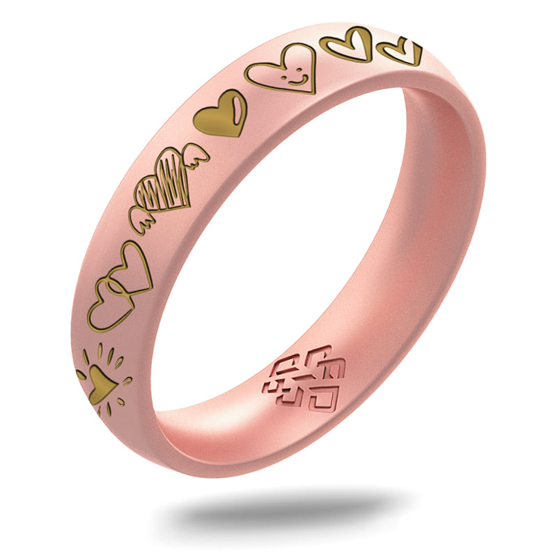 12 Hearts Silicone Ring, Engraved with Gold Inlay - Arc 4mm