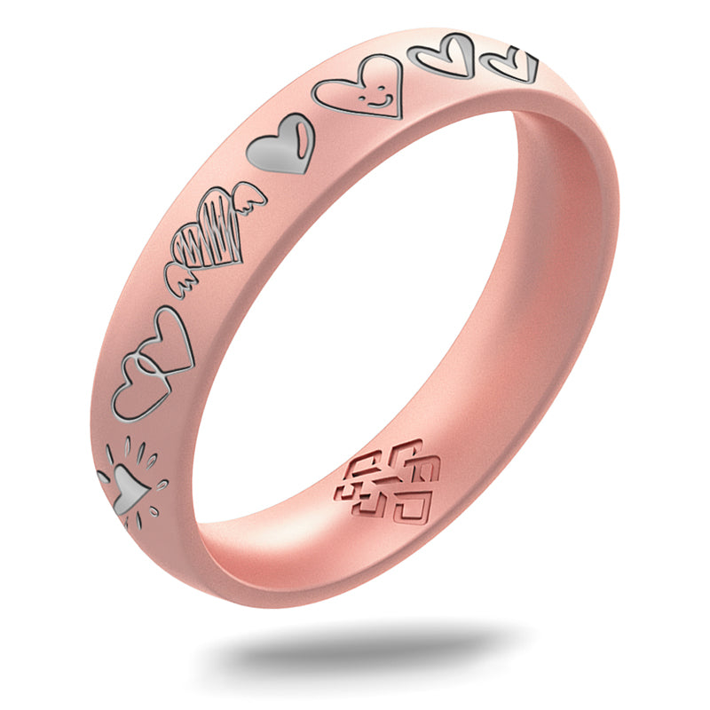 12 Hearts Silicone Ring, Engraved with Silver Inlay - Arc 4mm