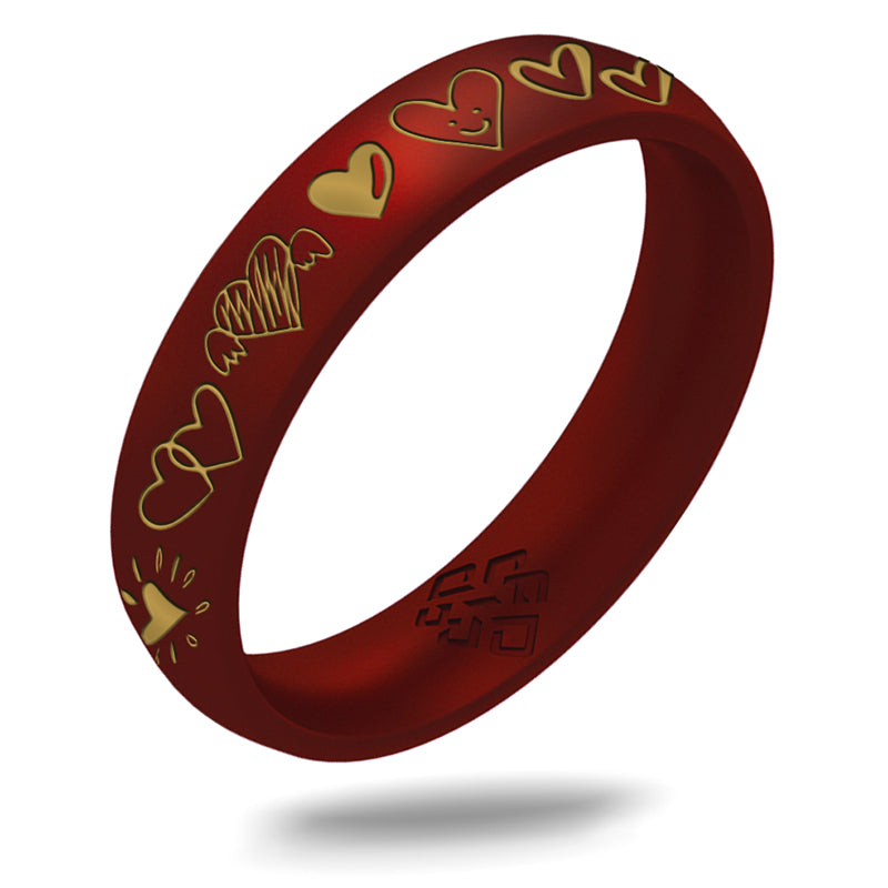 12 Hearts Silicone Ring, Engraved with Gold Inlay - Arc 4mm