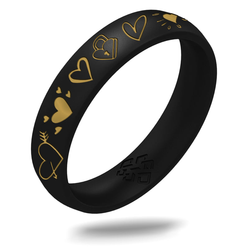 Gold 12 Hearts Silicone Ring on Arc 4mm