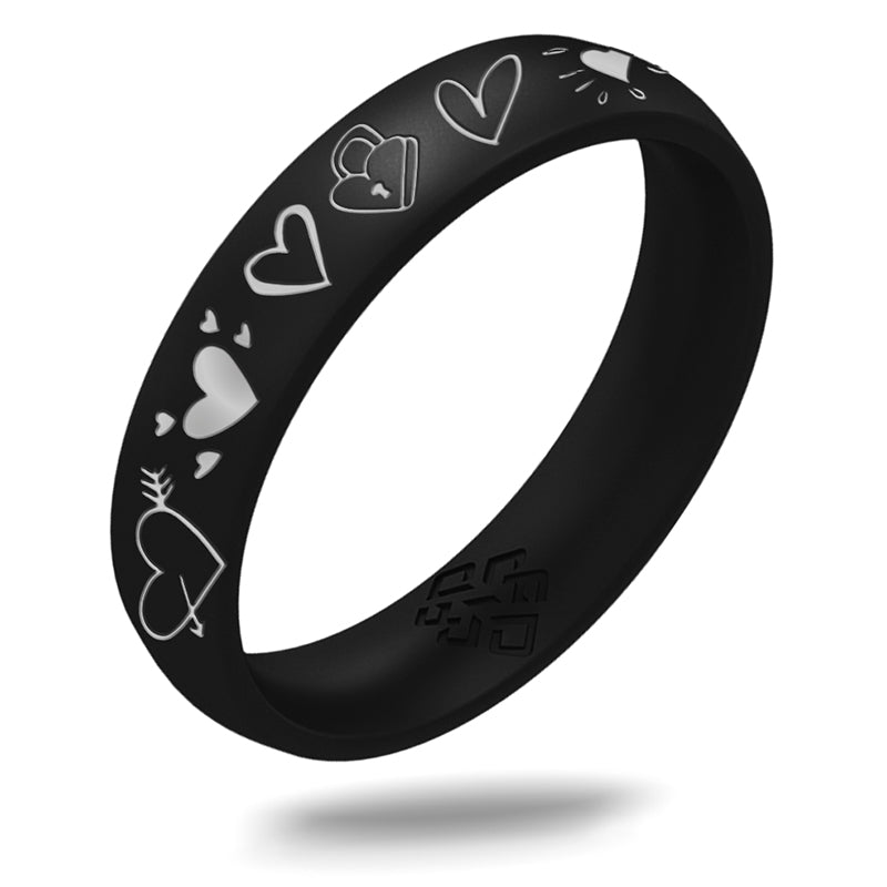 12 Hearts Silicone Ring, Engraved with Silver Inlay - Arc 4mm