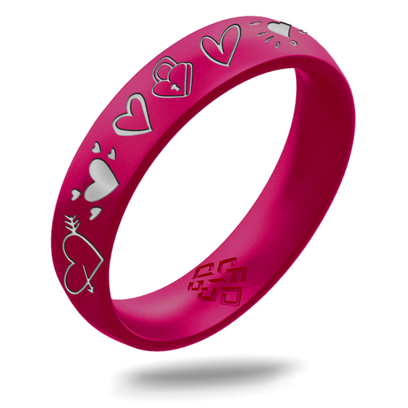 12 Hearts Silicone Ring, Engraved with Silver Inlay - Arc 4mm