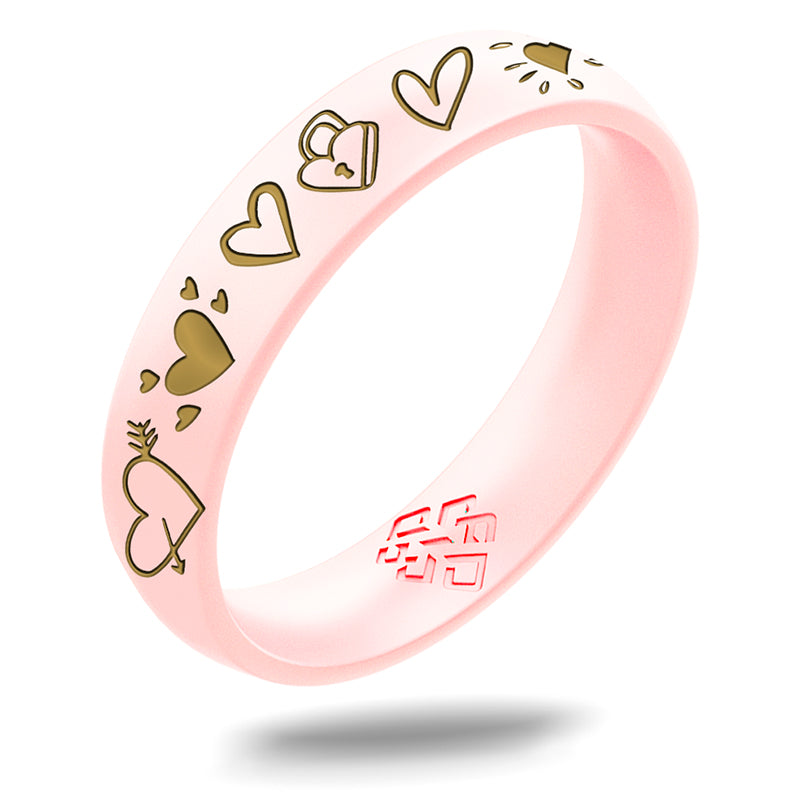 12 Hearts Silicone Ring, Engraved with Gold Inlay - Arc 4mm