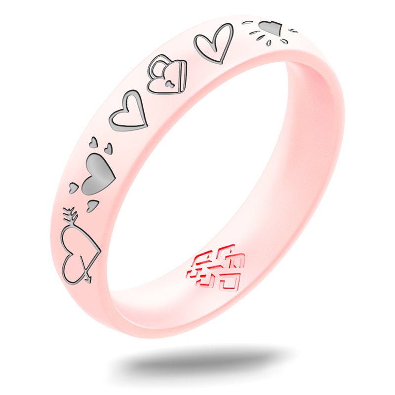 12 Hearts Silicone Ring, Engraved with Silver Inlay - Arc 4mm