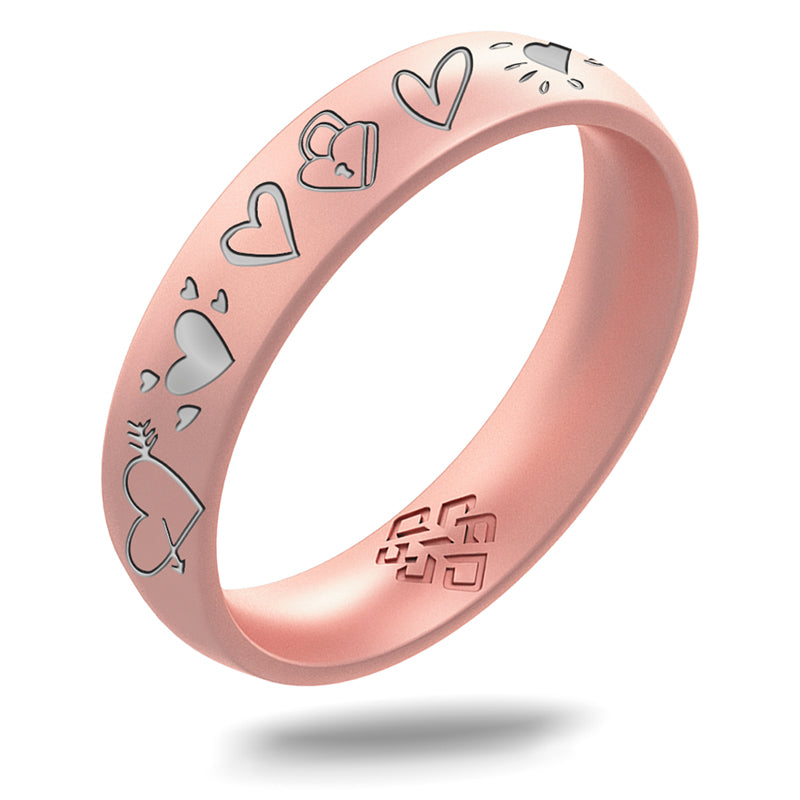 12 Hearts Silicone Ring, Engraved with Silver Inlay - Arc 4mm