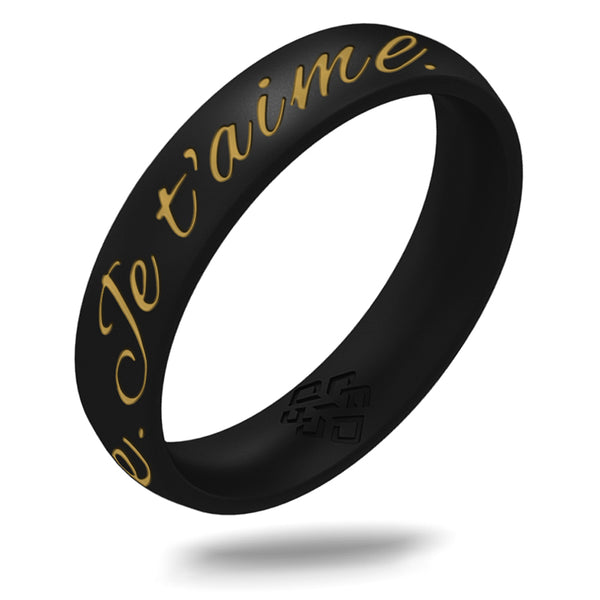 Je t'aime Silicone Ring, Engraved with Gold Inlay - Arc 4mm