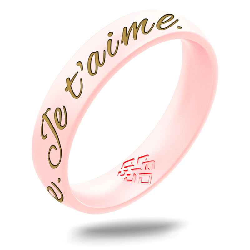 Je t'aime Silicone Ring, Engraved with Gold Inlay - Arc 4mm