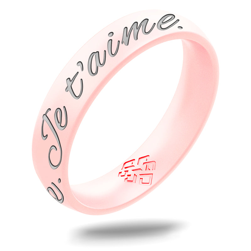 Je t'aime Silicone Ring, Engraved with Silver Inlay - Arc 4mm