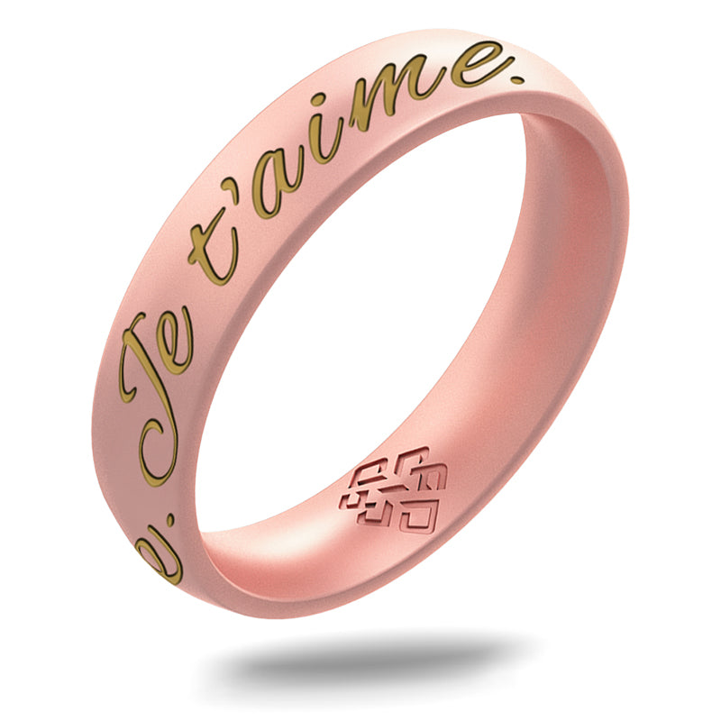 Je t'aime Silicone Ring, Engraved with Gold Inlay - Arc 4mm