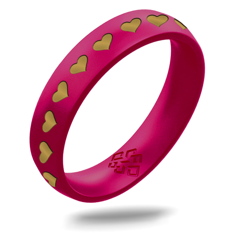 Hearts of Gold Silicone Ring, Engraved with Gold Inlay - Arc 4mm