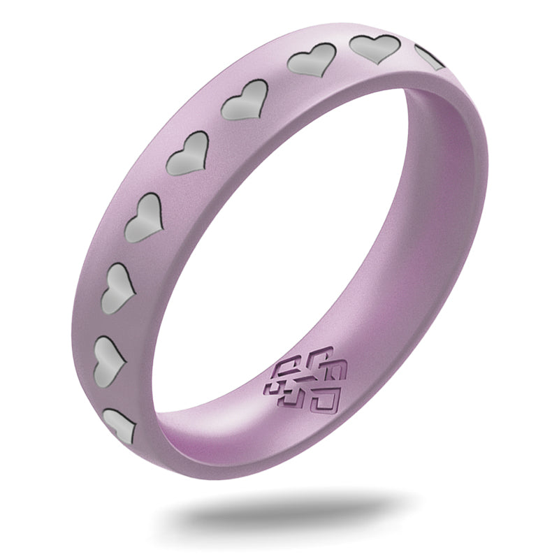 Hearts of Silver Silicone Ring, Engraved with Silver Inlay - Arc 4mm