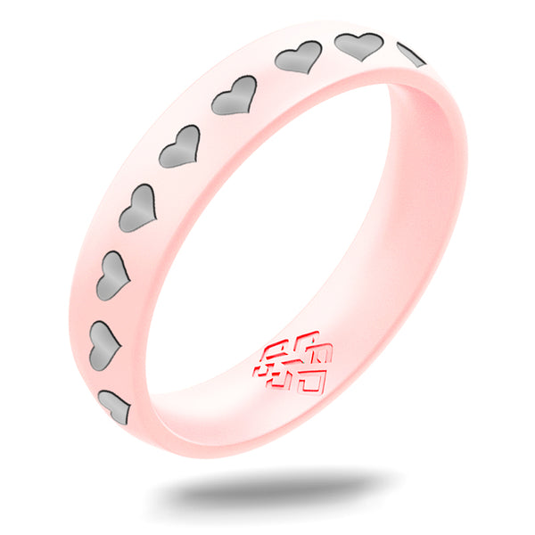 Hearts of Silver Silicone Ring, Engraved with Silver Inlay - Arc 4mm