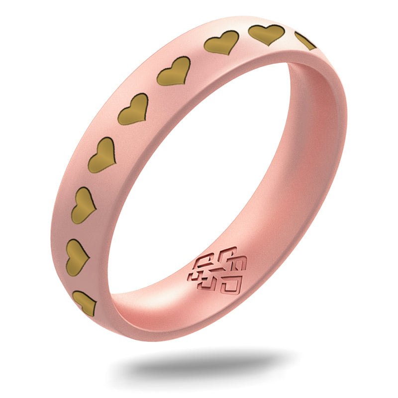 Hearts of Gold Silicone Ring, Engraved with Gold Inlay - Arc 4mm