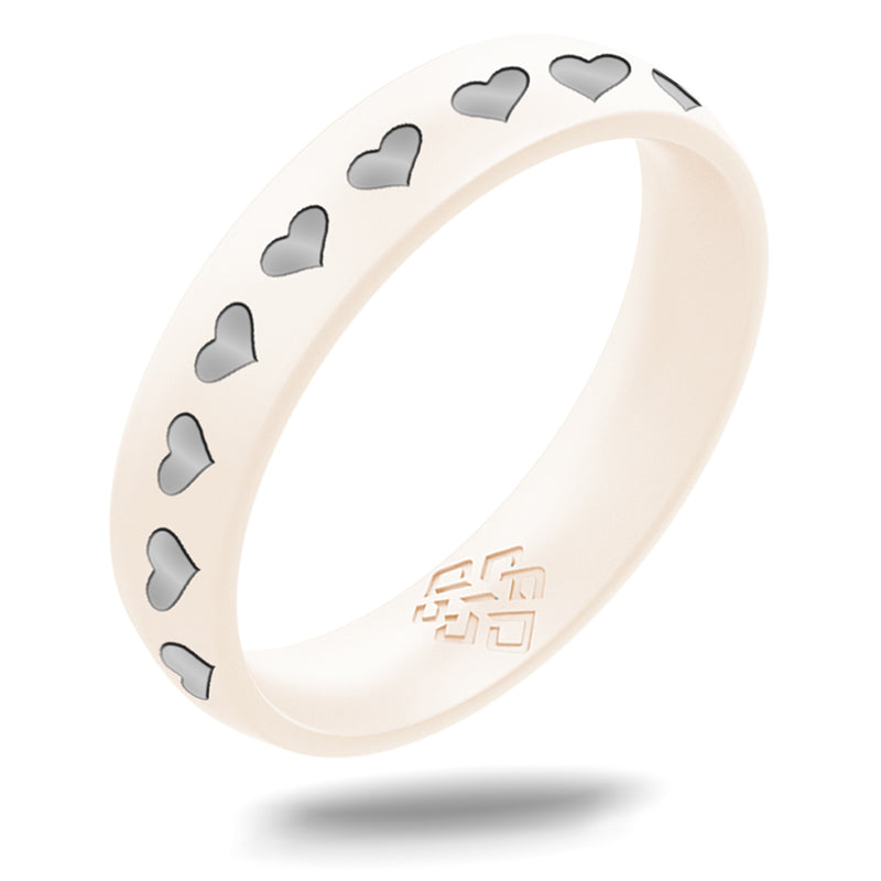 Hearts of Silver Silicone Ring, Engraved with Silver Inlay - Arc 4mm