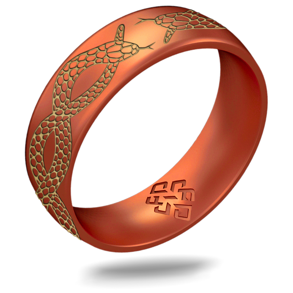 Gold Snakes Silicone Ring, Arc 6mm Engraved