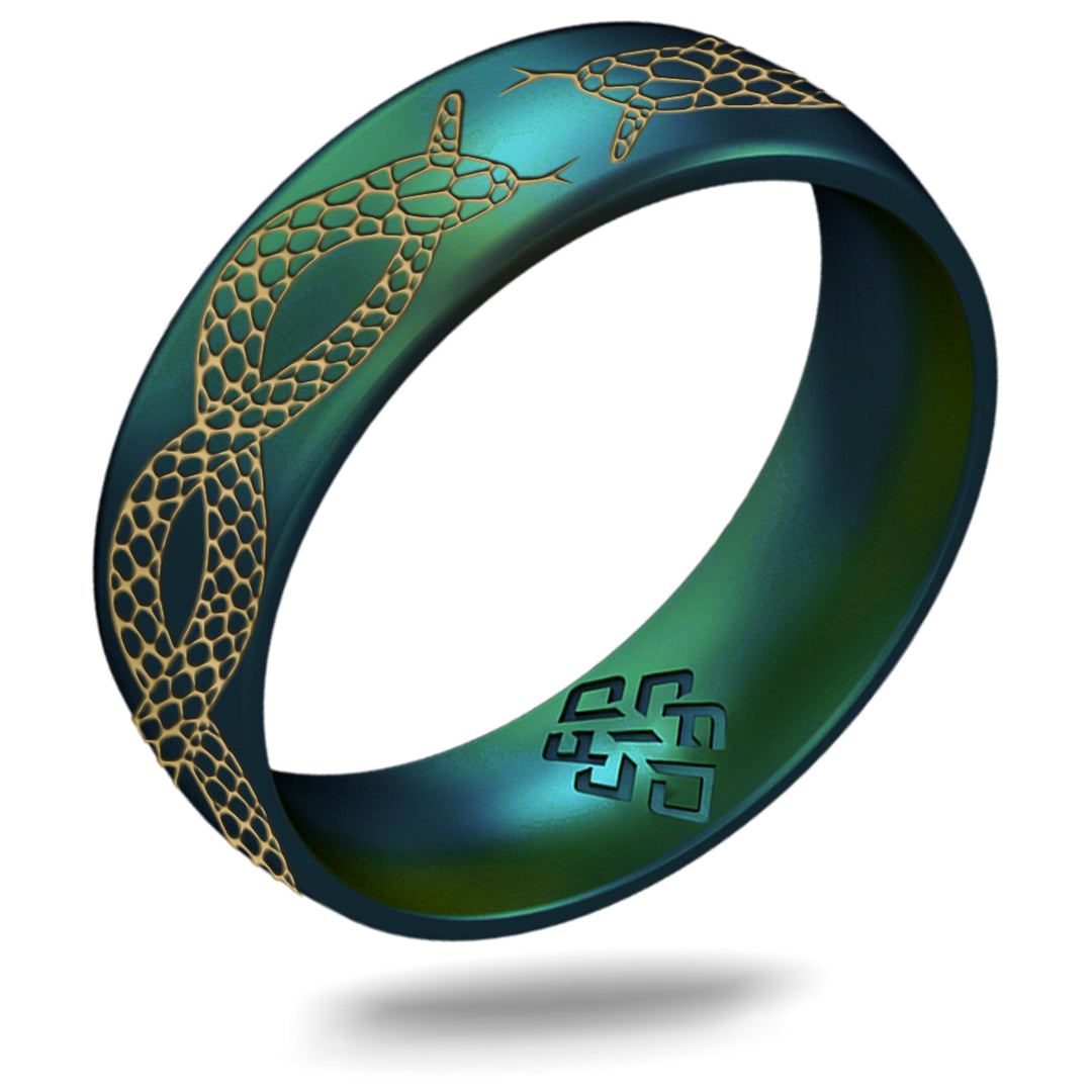 Gold Snakes Silicone Ring, Arc 6mm Engraved