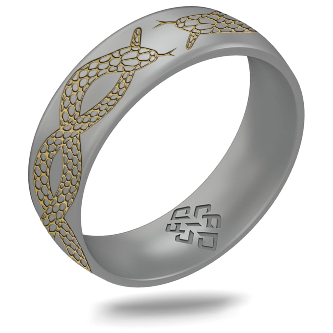 Gold Snakes Silicone Ring, Arc 6mm Engraved