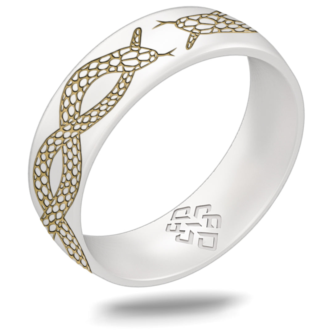 Gold Snakes Silicone Ring, Arc 6mm Engraved