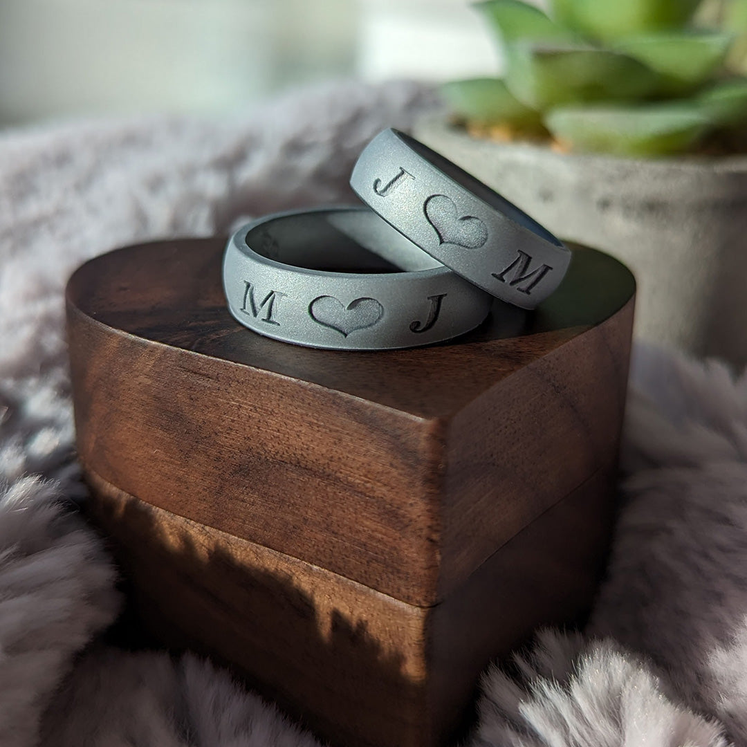 Custom Engraved Silicone Rings in Silver and More Colours