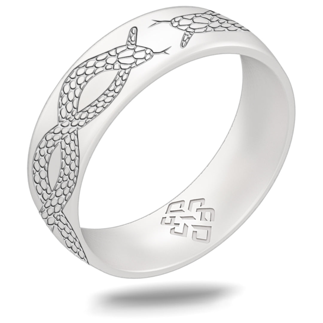 Silver Snake Silicone Ring, Arc 6mm Engraved