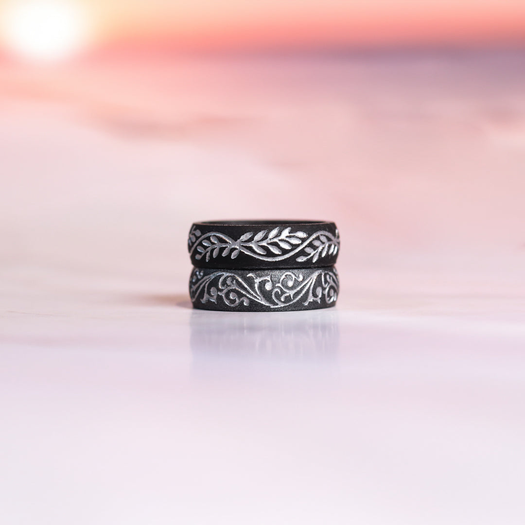 Filigree Silicone Ring, Engraved with Silver Inlay - Arc 6mm