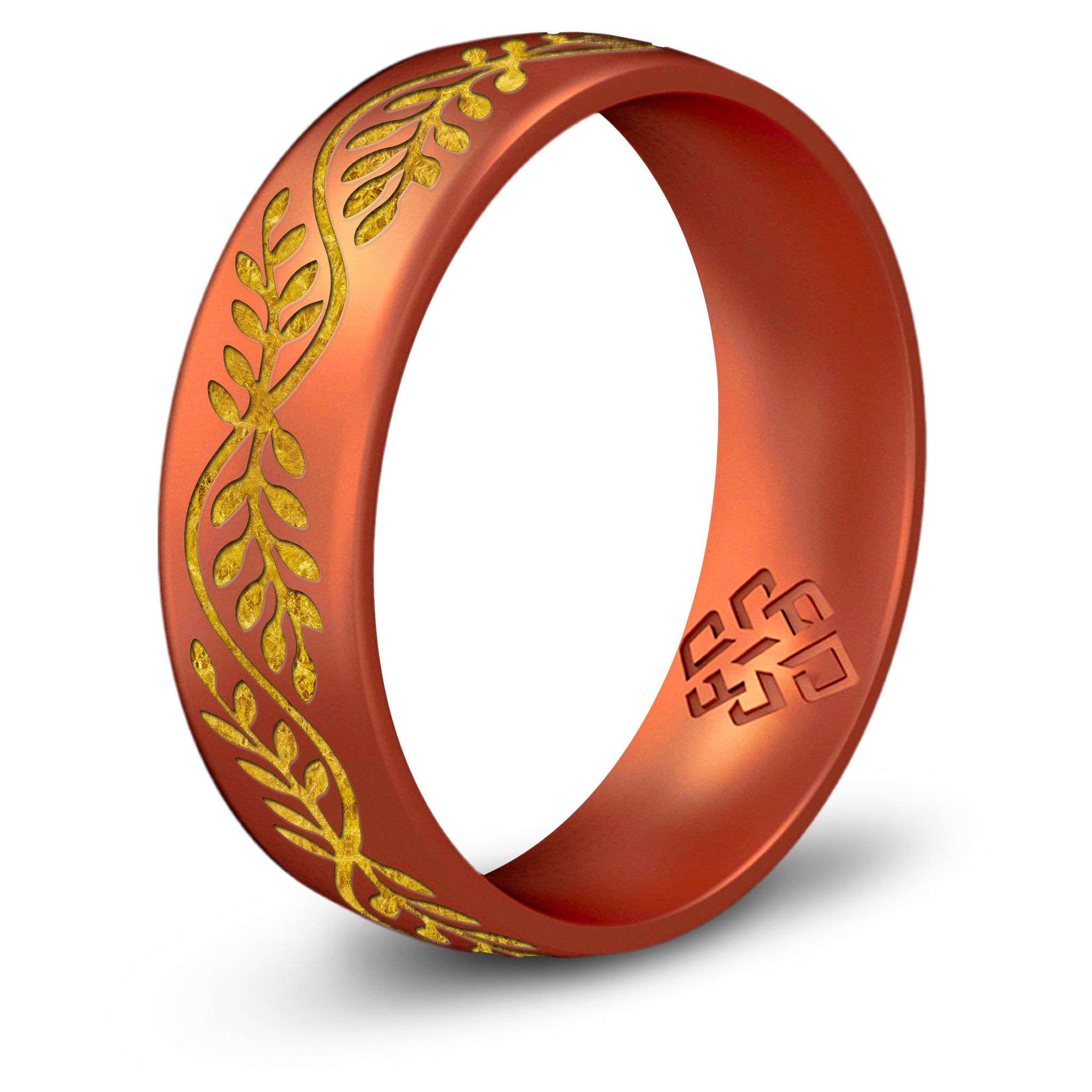 Knot Theory Gold Forest Silicone Ring For Men - Size 12, 6mm Dual Layer Engraved Comfort Fit Wedding Band