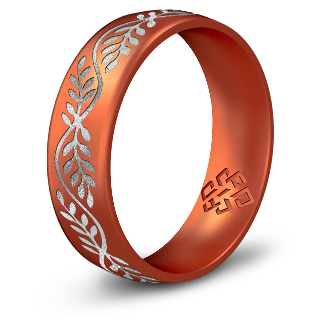 Laurel Silicone Ring, Engraved with Silver Inlay - Arc 6mm