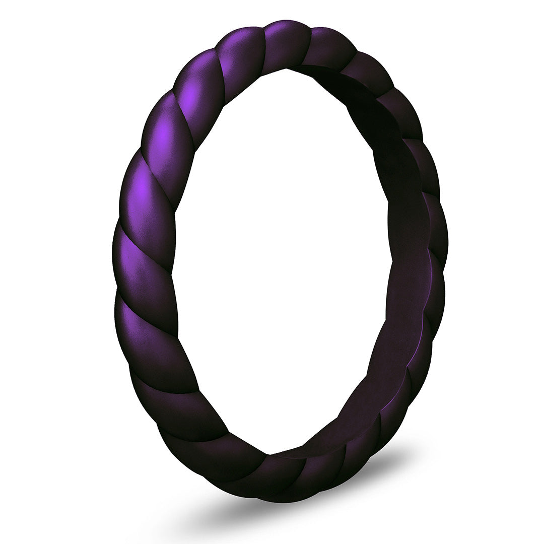 Cosmic Purple Braided Silicone Ring - Stackable Thin Band