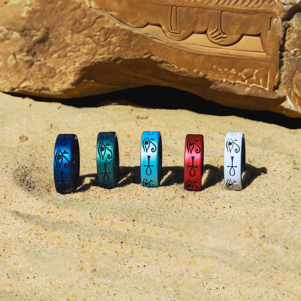 Eye of Horus & Ankh Silicone Ring - Engraved Dual Layer