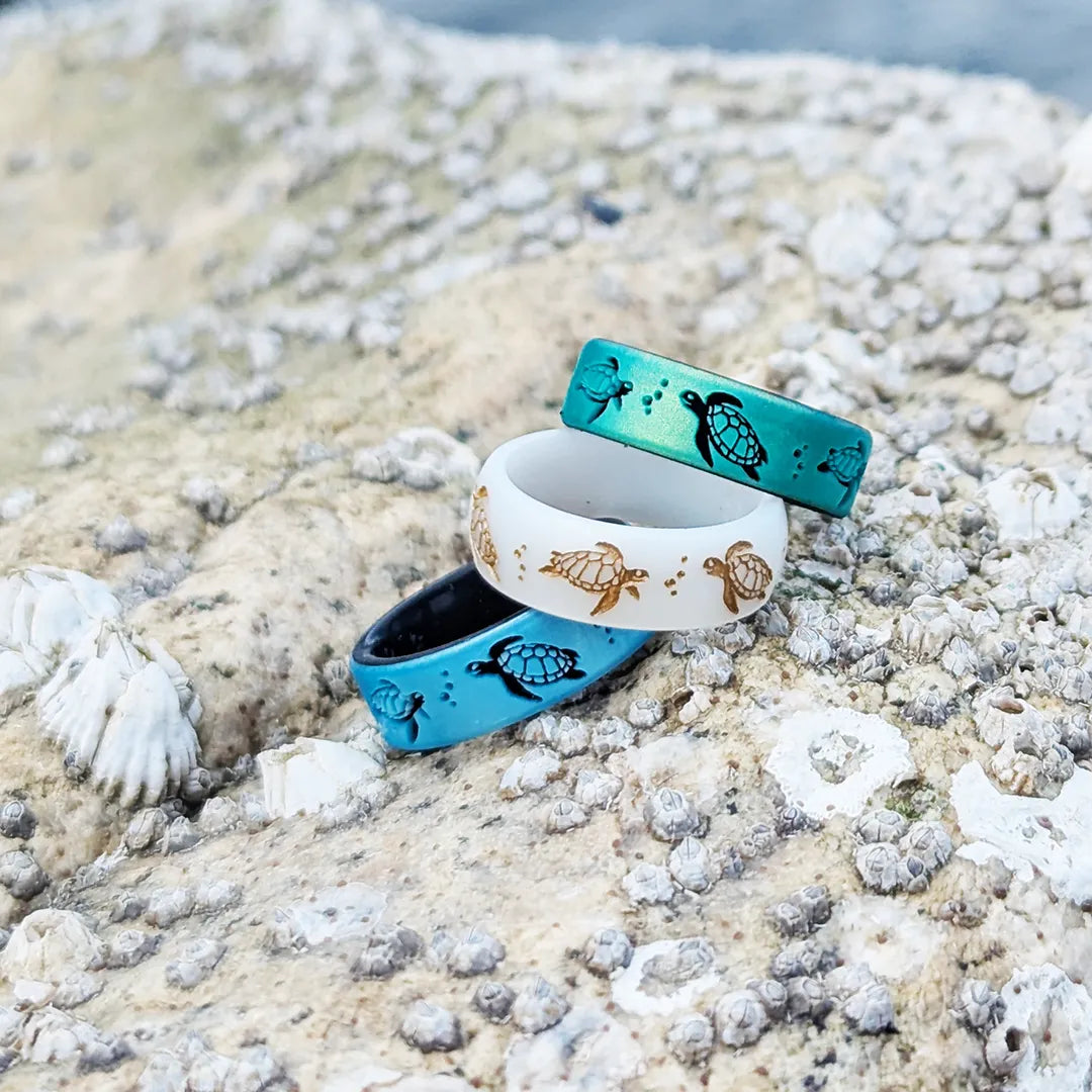 Sea Turtles Silicone Ring on Dual Layer 6mm