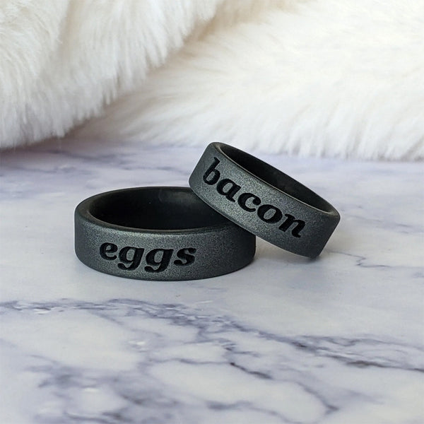 Custom Engraved Dual Layer Silicone Ring - Eggs & Bacon in 6mm