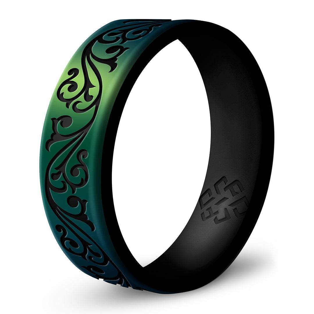 Mountain Forest Waves Silicone Ring – Dual Layer Engraved, Breathable Comfort Fit, Rubber Wedding Band For Active Lifestyles