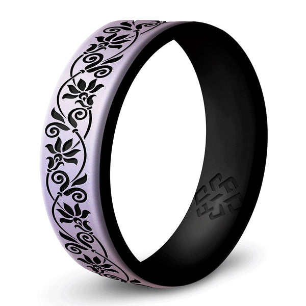 Floral Silicone Ring,  Dual Layer Engraved 6mm