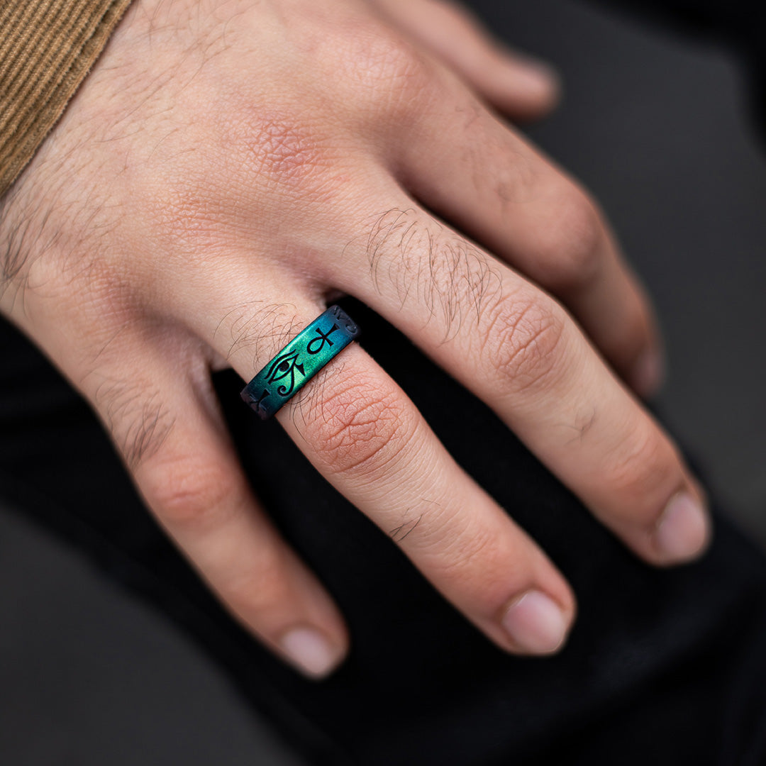 Eye of Horus & Ankh Silicone Ring on Dual Layer 6mm