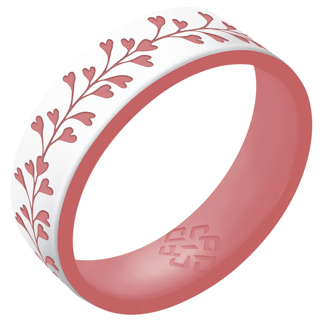 Heart Vine Silicone Ring,  Dual Layer Engraved 6mm