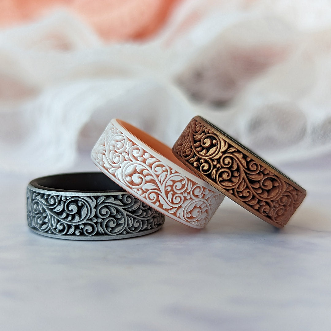 Queen of Lace Silicone Ring - Dual Layer Engraved 6mm