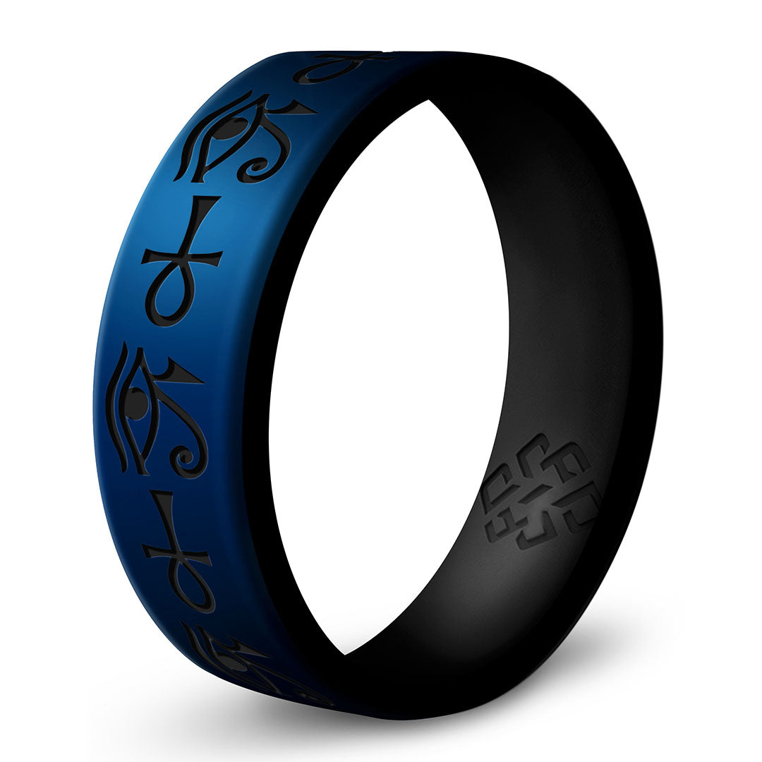 Eye of Horus & Ankh Silicone Ring - Engraved Dual Layer