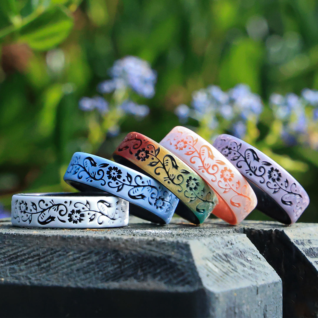 Nordic Bloom Silicone Ring - Engraved Dual Layer