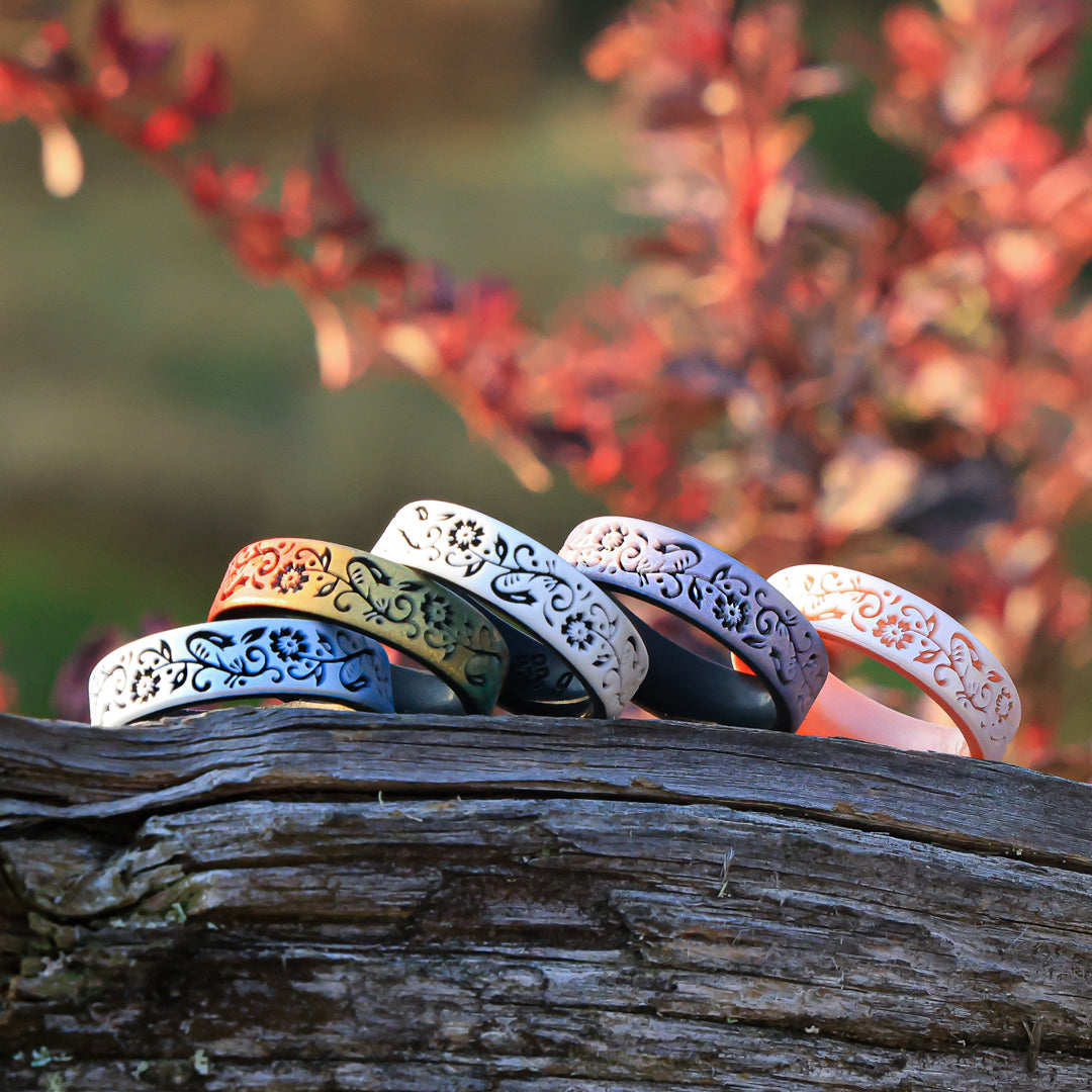 Nordic Bloom Silicone Ring - Engraved Dual Layer